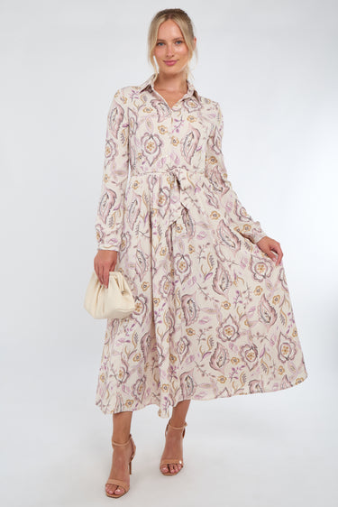 Love Sunshine Cream and Blush Vintage Floral Print Maxi Shirt Dress auto-20 Brunch Dress Casual Dress DB Dress with Pockets Dresses Everyday Dress Garden Party Dress Holiday Dress Long Sleeve Dress LS-2037 Wedding Guest Dress