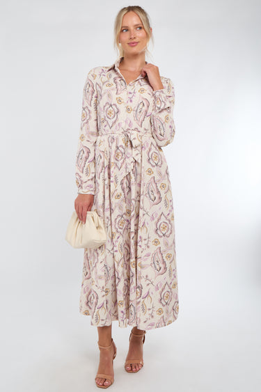 Cream and Blush Vintage Floral Print Maxi Shirt Dress