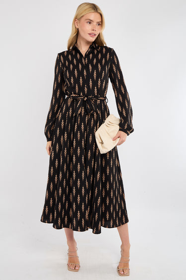 Tan Chevron Print Midaxi Shirt Dress