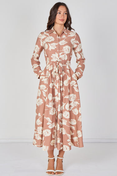 Love Sunshine Blush Blossom Printed Belted Maxi Shirt Dress Brunch Dress Casual Dress DB Dress with Pockets Dresses Everyday Dress Garden Party Dress Long Sleeve Dress LS-2037 Wedding Guest Dress