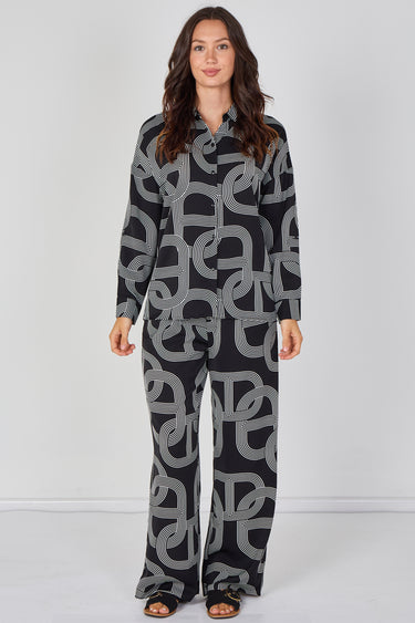Love Sunshine Black and White Geo Print Shirt and Trouser Co-ord Set Co ord sets LS-2268&2508 Shirts trousers