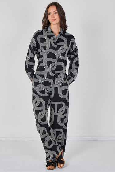 Love Sunshine Black and White Geo Print Shirt and Trouser Co-ord Set Co ord sets LS-2268&2508 Shirts trousers