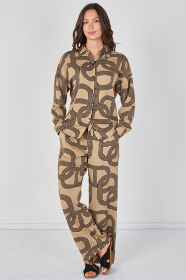 Love Sunshine Taupe and Black Geo Print Shirt and Trouser Co-ord Set Co ord sets LS-2268&2508 Shirts trousers