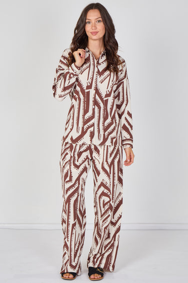 Love Sunshine Cream and Chocolate Geo Print Co-ord Set Co ord sets LS-2268&2508 Shirts trousers