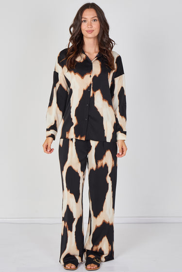 Love Sunshine Black and Cream Abstract Print Co-ord Set Co ord sets LS-2268&2508 Shirts trousers
