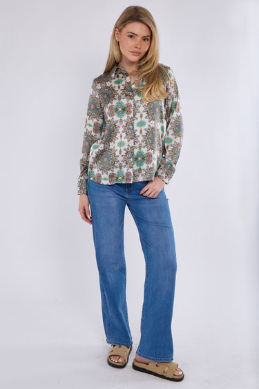 Cream Mandala Print Satin Shirt