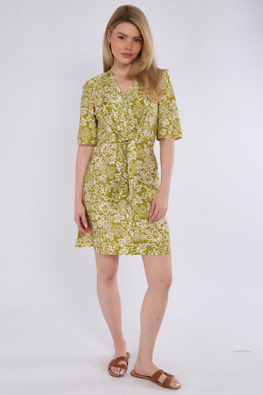 Lime Green Paisley Floral Print Knotted Mini Dress