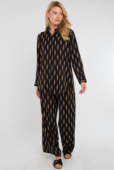 Tan Chevron Print Co-ord Shirt and Trousers Set