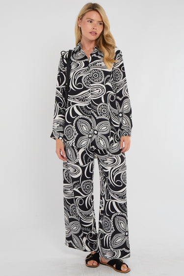 Mono Paisley Floral Print Co-ord Shirt and Trousers Set