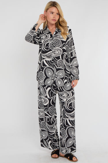 Mono Paisley Floral Print Co-ord Shirt and Trousers Set