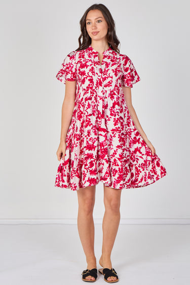 Fuchsia Floral Print Tiered Mini Dress
