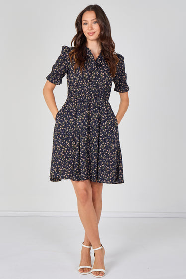 Navy Ditsy Floral Tea Dress
