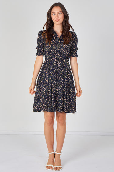 Navy Ditsy Floral Tea Dress