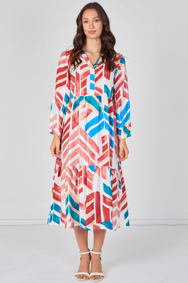 Santorini Geo Print Smock Midaxi Dress