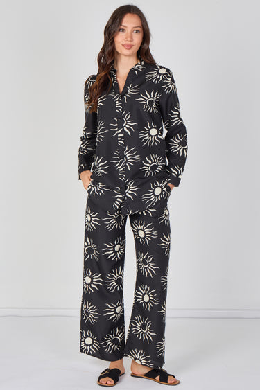 Black Sun Print Shirt and Trouser Co-Ord Set