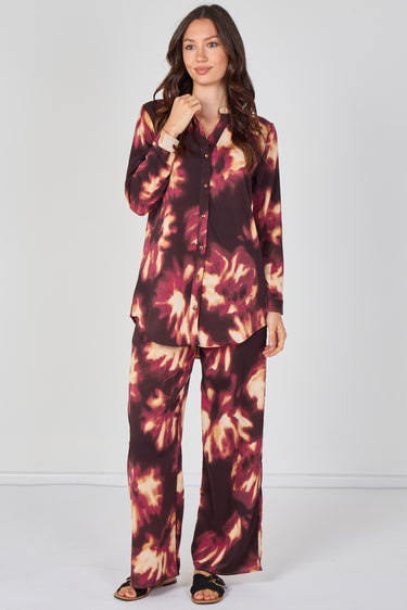 Burgundy Abstract Print Shirt and Trouser Co-Ord Set