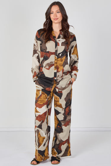 Taupe Abstract Print Shirt and Trouser Co-Ord Set