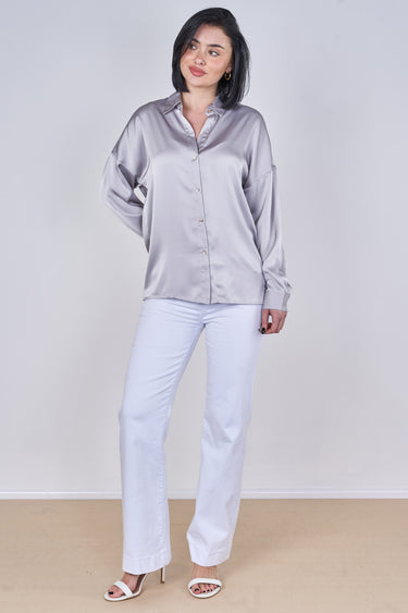 Love Sunshine Silver Grey Brushed Satin Oversized Shirt LS-2268 Tops