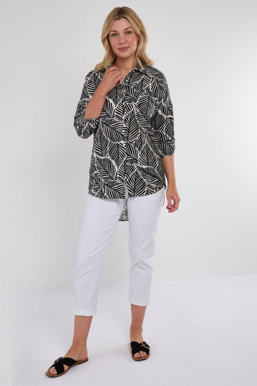 Black Leaf Print Oversized Shirt