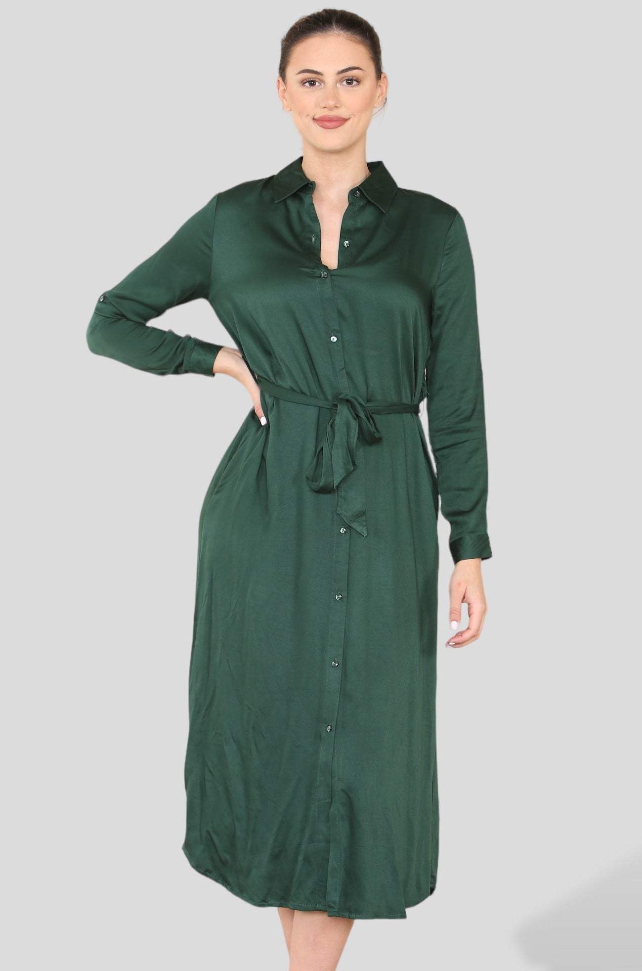 Love Sunshine Plain Emerald Luxury Long Sleeve Maxi Shirt Dress LS-2156LL