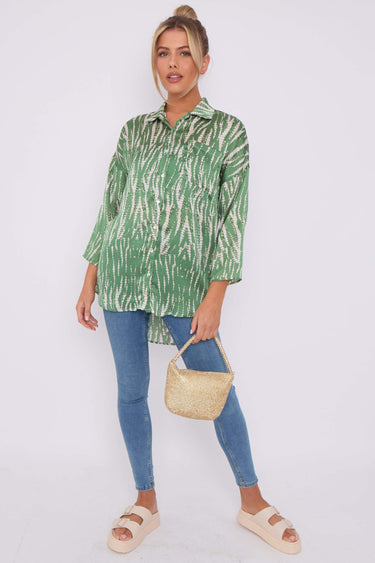Love Sunshine Green Tie Dye Print Satin Oversized Shirt LS-5003