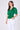 Green satin tie front short sleeve top angled side view