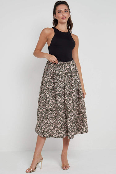 Love Sunshine Ditsy Floral Printed Side Slit Pleated Midi Skirt LS-2145 skirts