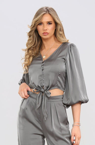 Love Sunshine Grey Brushed Satin Cropped Top LS-2163