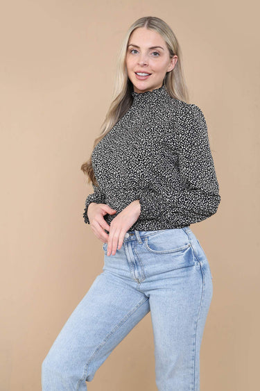 Love Sunshine Black Leopard Print Shirred Waist Cropped Top auto-20 Brunch Casual Everyday Garden Party LS-9088 Tops Workwear