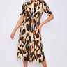 Love Sunshine Brown Leopard Print Short Sleeve Knot Waist Midi Dress auto-20 Brunch Dress Casual Dress Dresses Everyday Dress Garden Party Dress Going Out Dress Holiday Dress LS-2405 Short Sleeve Dress Summer Dress Tea Dress