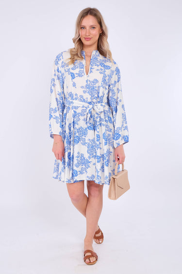 Blue Floral Print Flared Hem Mini Dress