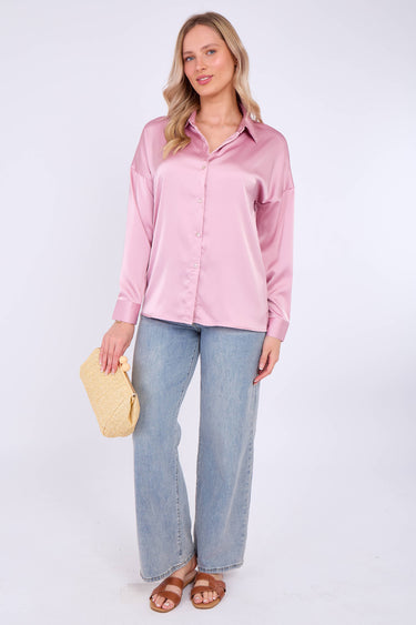 Pink Brushed Satin Oversized Shirt