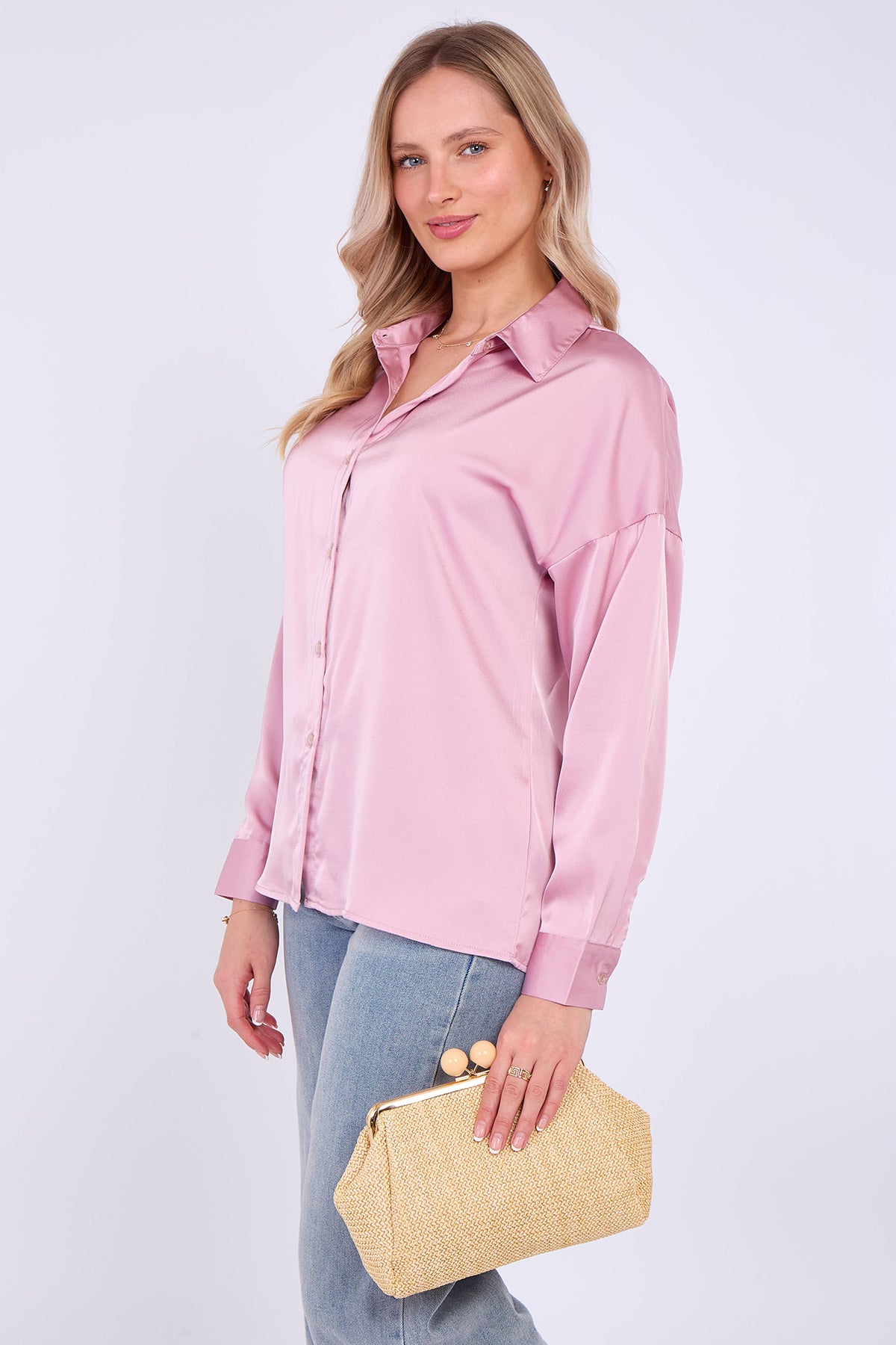 Pink Brushed Satin Oversized Shirt