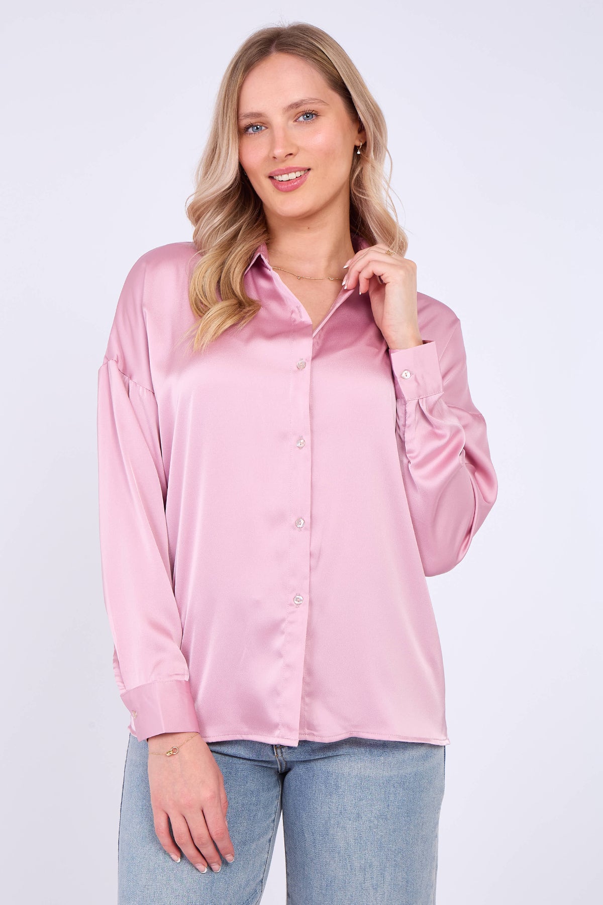 Pink Brushed Satin Oversized Shirt