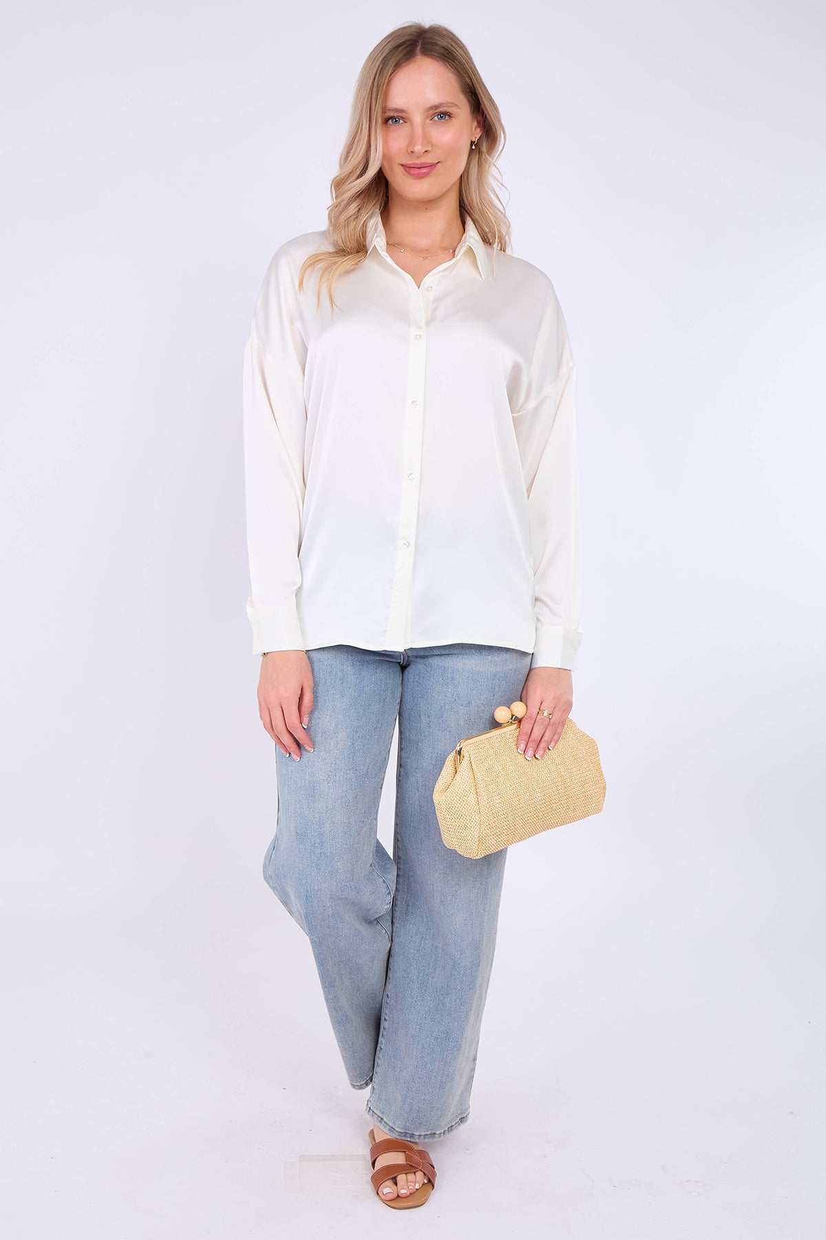 White Brushed Satin Oversized Shirt