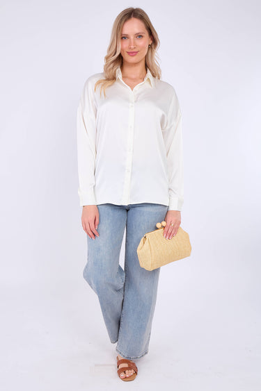 White Brushed Satin Oversized Shirt