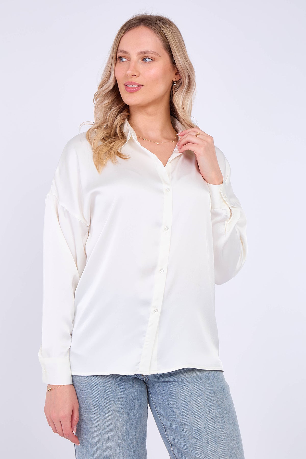 White Brushed Satin Oversized Shirt