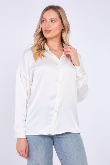 White Brushed Satin Oversized Shirt