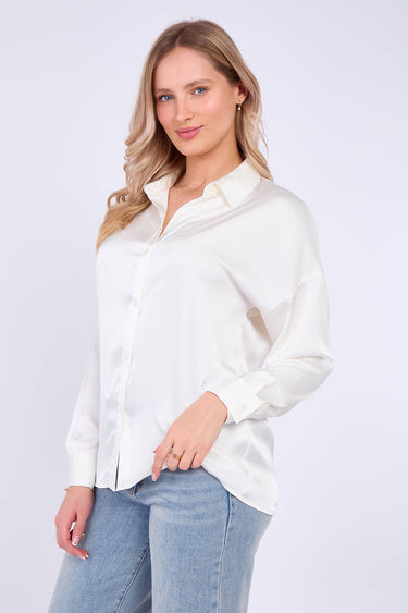 White Brushed Satin Oversized Shirt