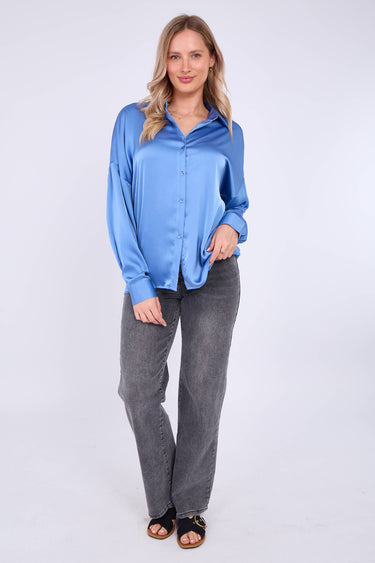 Blue Brushed Satin Oversized Shirt