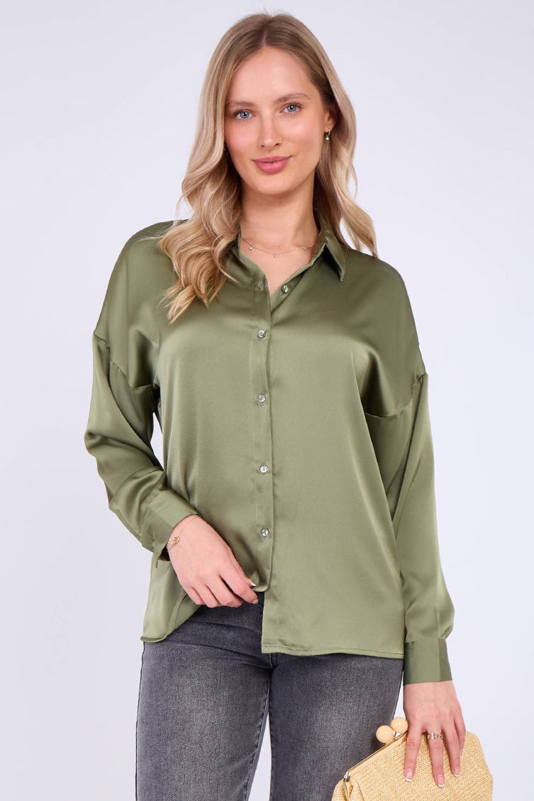 Sage Green Satin Oversized Shirt
