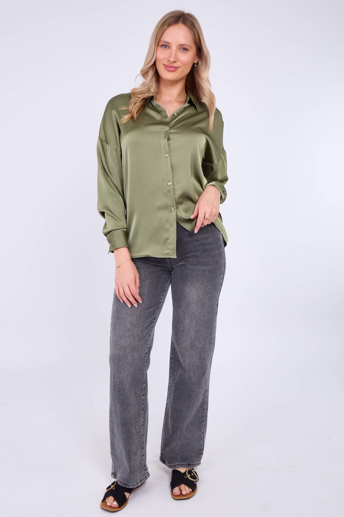 Sage Green Satin Oversized Shirt