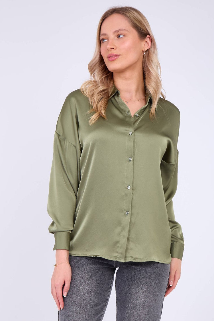 Sage Green Satin Oversized Shirt