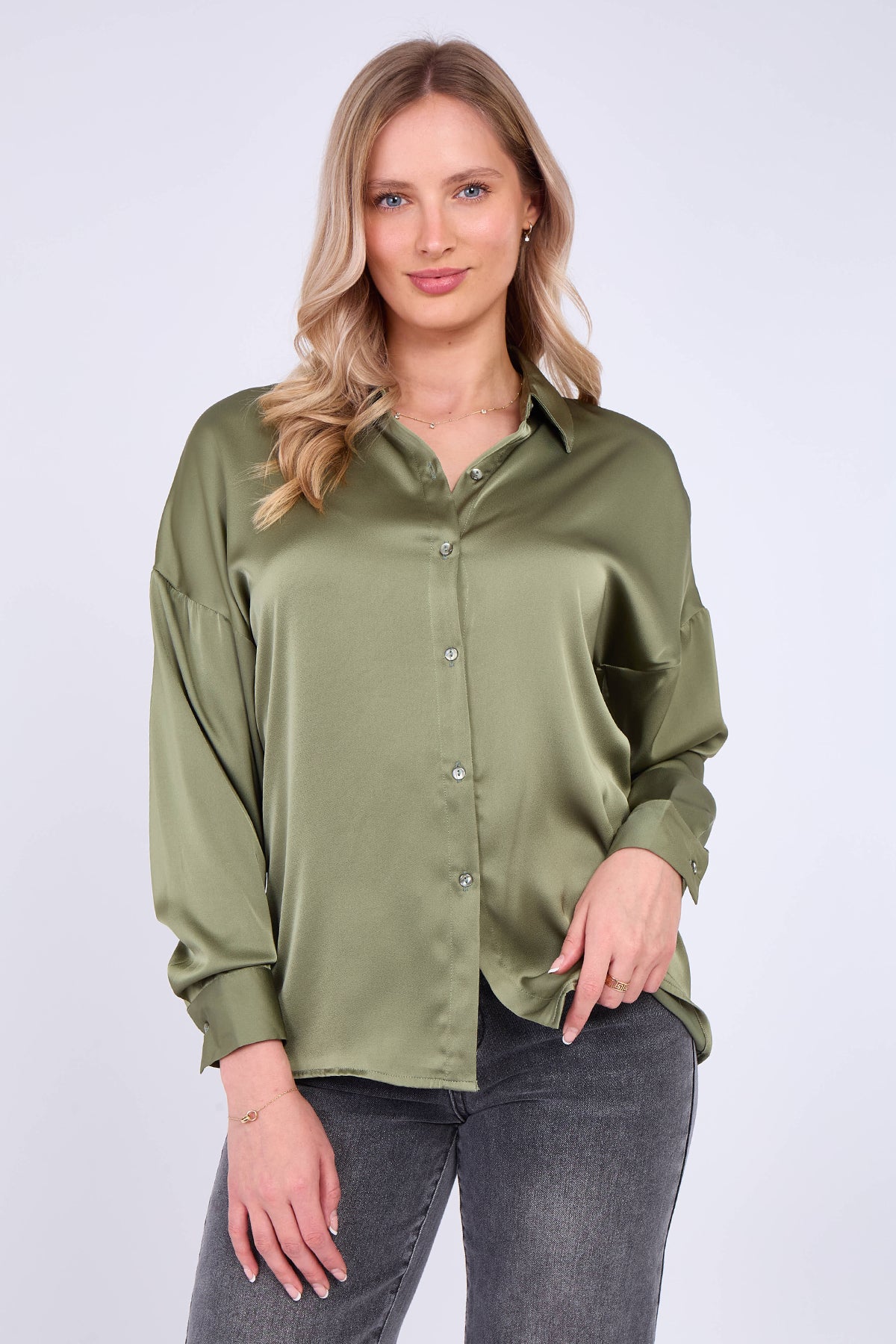 Sage Green Satin Oversized Shirt