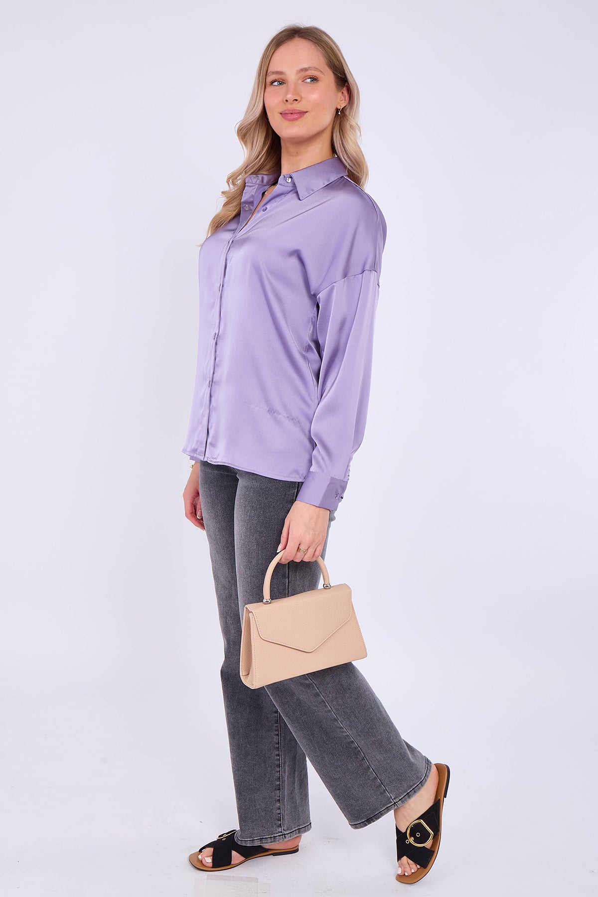 Lilac Brushed Satin Oversized Shirt