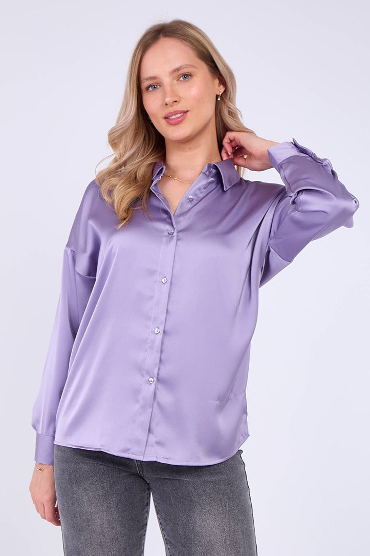 Lilac Brushed Satin Oversized Shirt