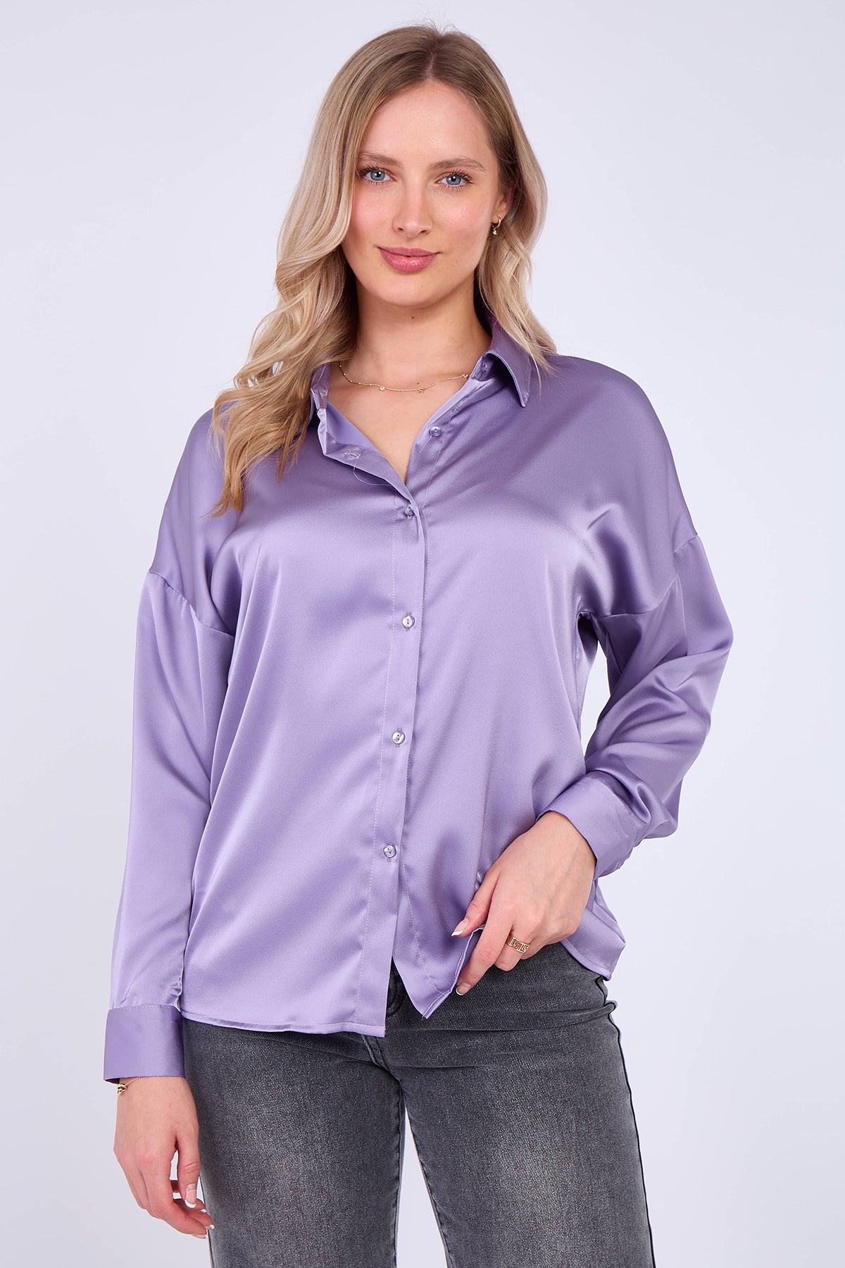 Lilac Brushed Satin Oversized Shirt