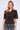 Black Floral Print Short Sleeve Knotted Top