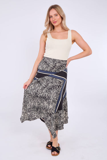 Zebra Scarf Print Asymmetric Hem Skirt