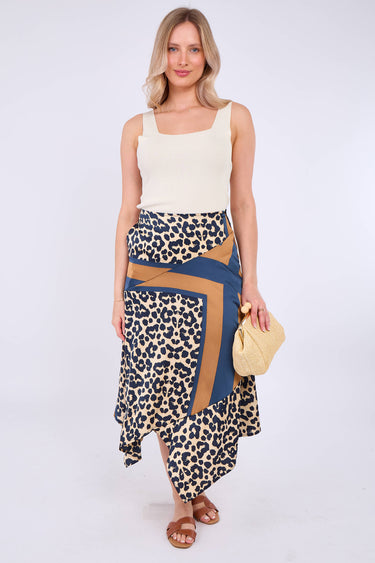 Leopard Scarf Print Asymmetric Hem Skirt